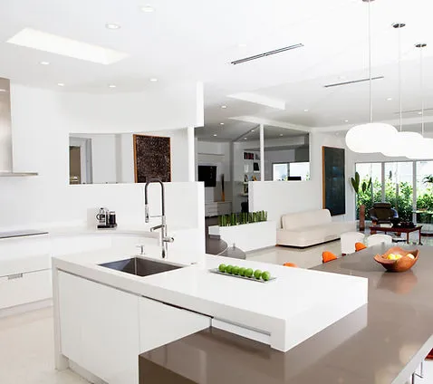 Refined kitchen visualization with warm oak and stone details